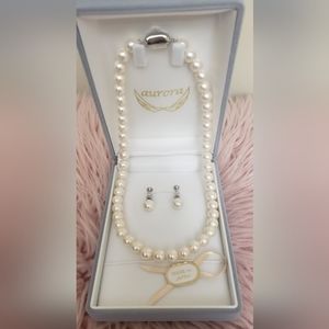 Hanadama Luxury Aurora Honkai Faux Pearl 8mm Necklace and Earrings Set